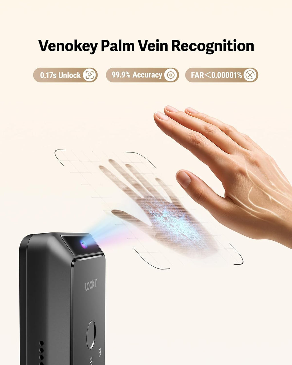 Lockin Veno Smart Deadbolt Lock with Palm Vein, Keyless Entry Smart Lock for Front Door with Doorbell, Fingerprint Lock with Built-in WiFi, App Remote Control, 7-Month Battery Life, IP65 Waterproof