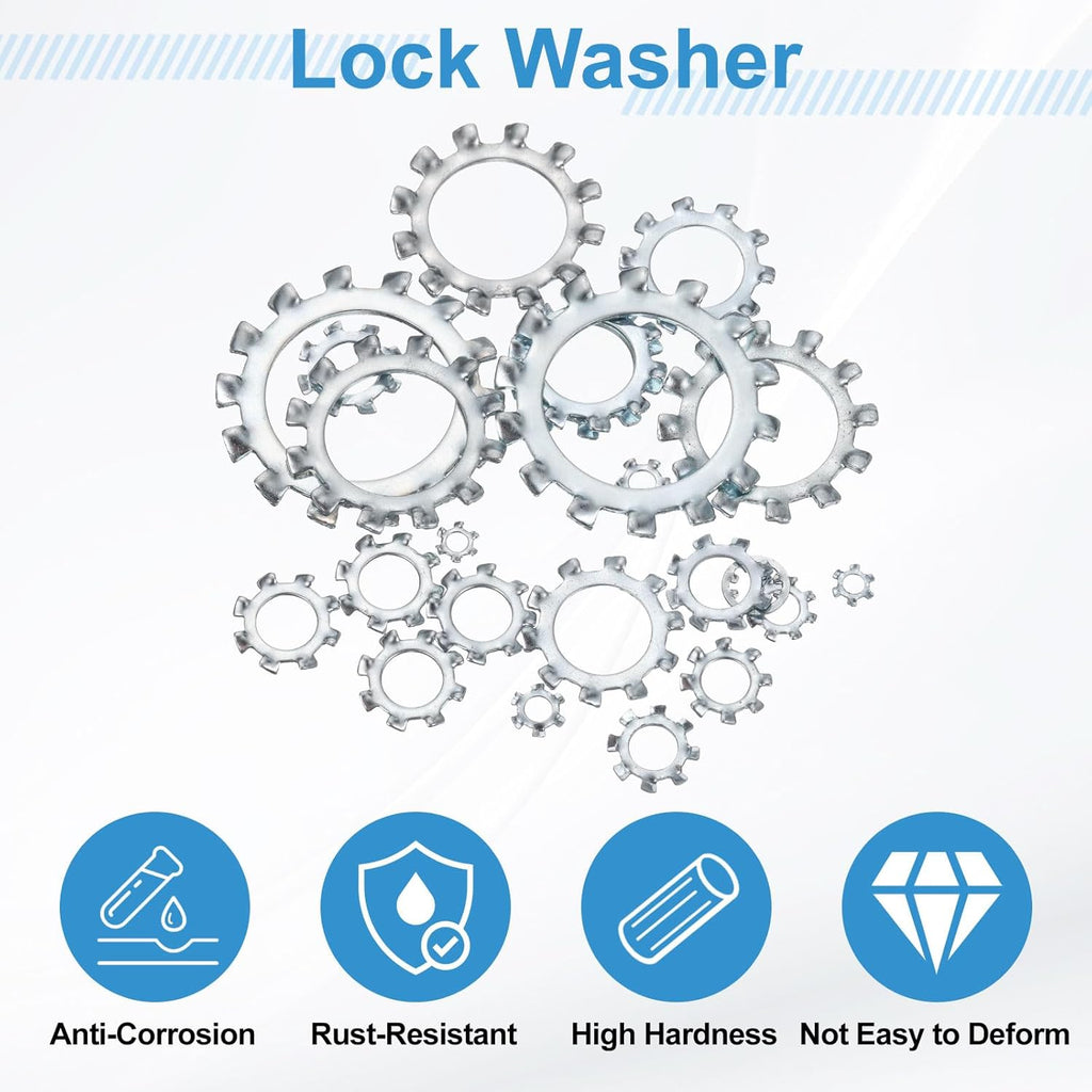 uxcell 100Pcs 10# External Tooth Lock Washer, 304 Stainless Steel Multi-Tooth Star Washer Locking Fastener, Silver Tone