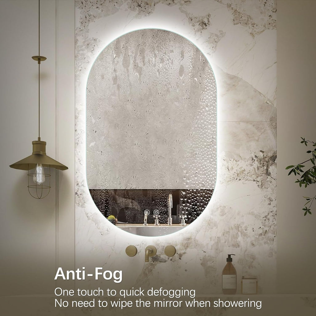 Niccy Oval LED Bathroom Vanity Mirror, 48x30inch Frameless Backlit Mirror with Light, Smart Anti-Fog Waterproof Mirror with Memory Function Dimmable Lighted Mirror