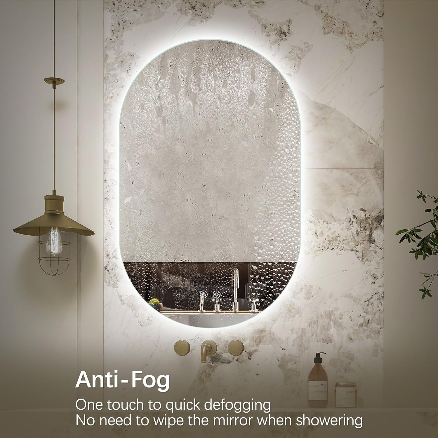 Niccy Oval LED Bathroom Vanity Mirror, 48x30inch Frameless Backlit Mirror with Light, Smart Anti-Fog Waterproof Mirror with Memory Function Dimmable Lighted Mirror