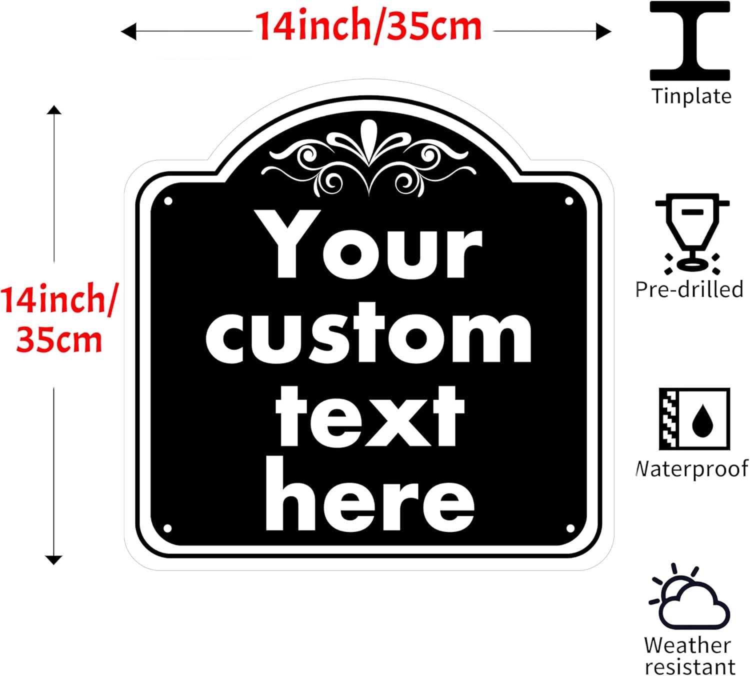 Custom Indoor/Outdoor Aluminum Weatherproof Metal Sign, Modern Minimalist Style, Black, 14*14 Inch, Customize for Office, Business, Workplace, Home, Delivery Signs