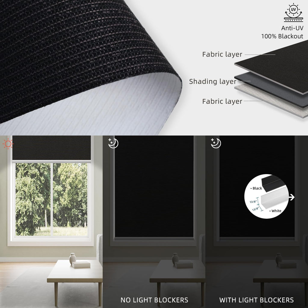SmartWings Motorized 100% Blackout Shades Blinds, Custom Size, Cordless Window Shades with Rechargeable Battery, Work with Matter/Apple HomeKit, Alexa, Thread/Zigbee, Remote Optional, Eclipse Black