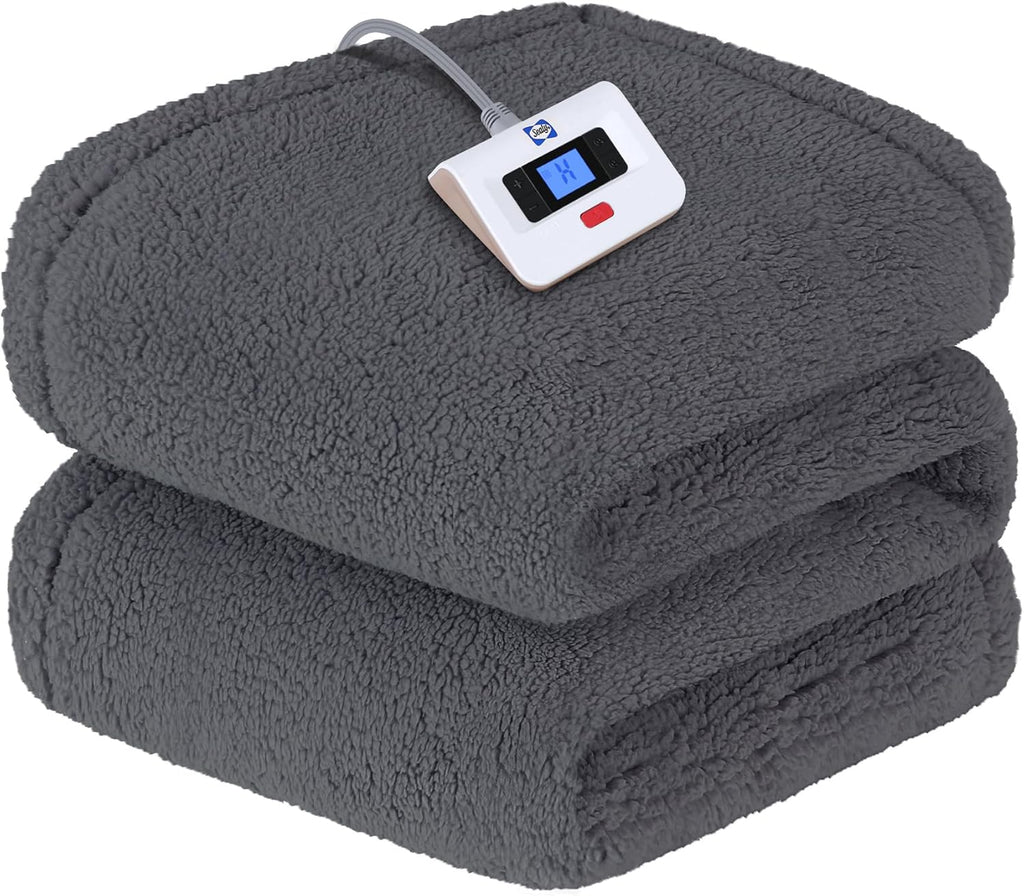 SEALY Electric Blanket Twin Size, Soft Sherpa Heated Blanket Single Control with 10 Heating Levels & 1 to 12 Hours Auto-Off Settings Over-Heated Protection 62"x84" Machine Washable, Dark Grey