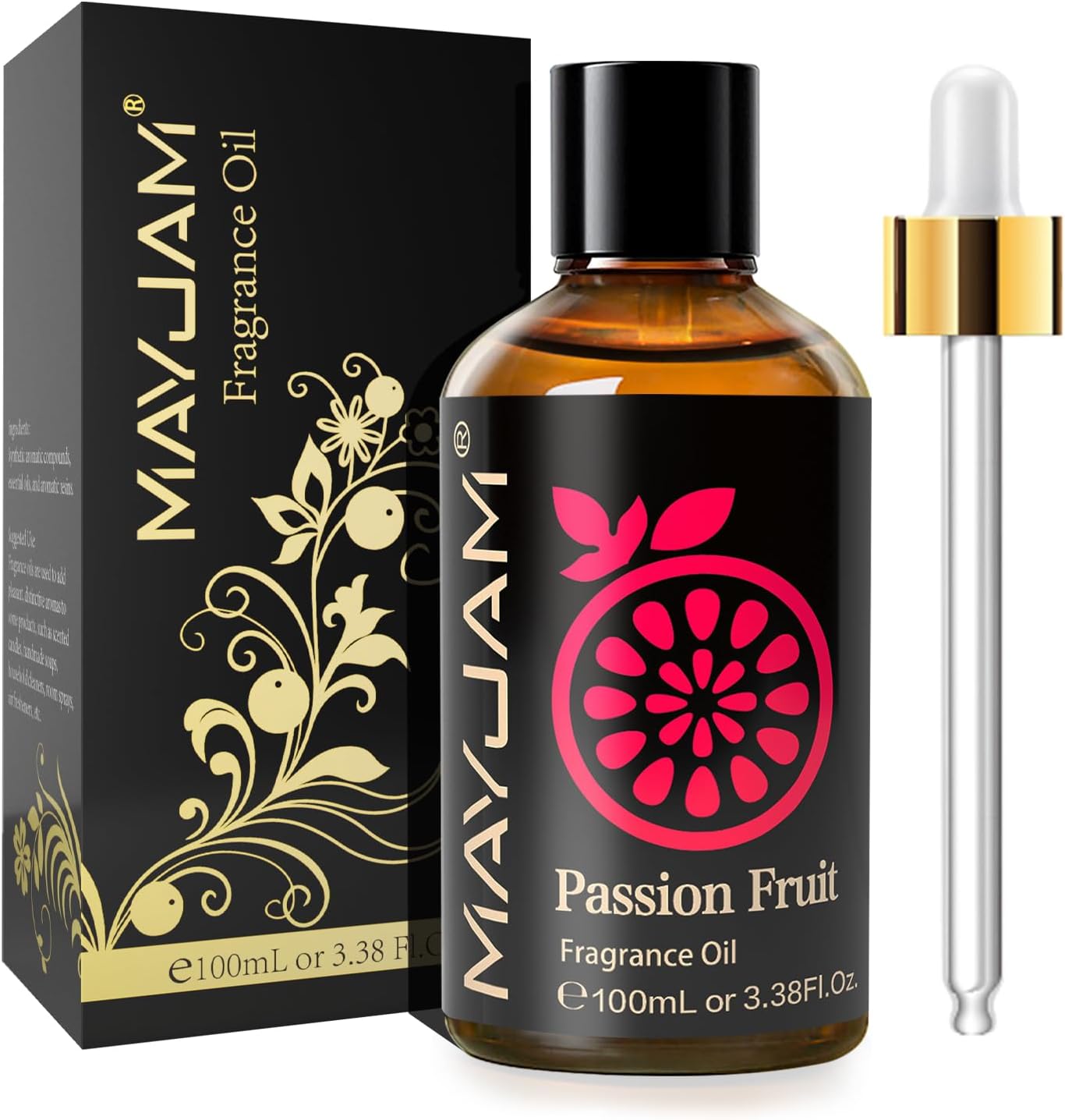 MAYJAM 100ML/3.38FL.OZ Passion Fruit Fragrance Oils with Glass Dropper, Essential Oils for Diffusers for Home, Long Lasting Scented Oils for Diffusers Soap Candle Making