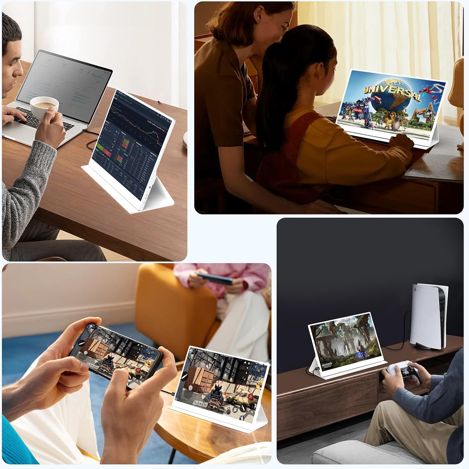 QAF Portable Monitor for Laptop, 15.6 Inch FHD 1080P USB-C HDMI 100% sRGB HDR IPS Display, Ultra-Thin Travel Second Screen Compatible with Laptop Mac PC Phone PS5 Xbox Switch, Built-in Speakers, White