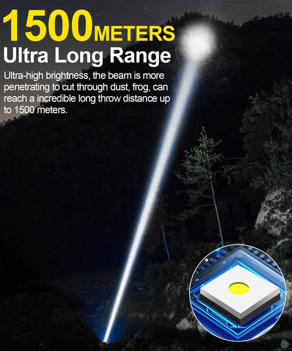 Rechargeable Flashlight High Lumens-Super Bright Magnetic Flash Light with Power Digital Display, Long Range,Dimmable,Waterproof,Pocket LED Flashlights for Emergency Camping 2PC Gold