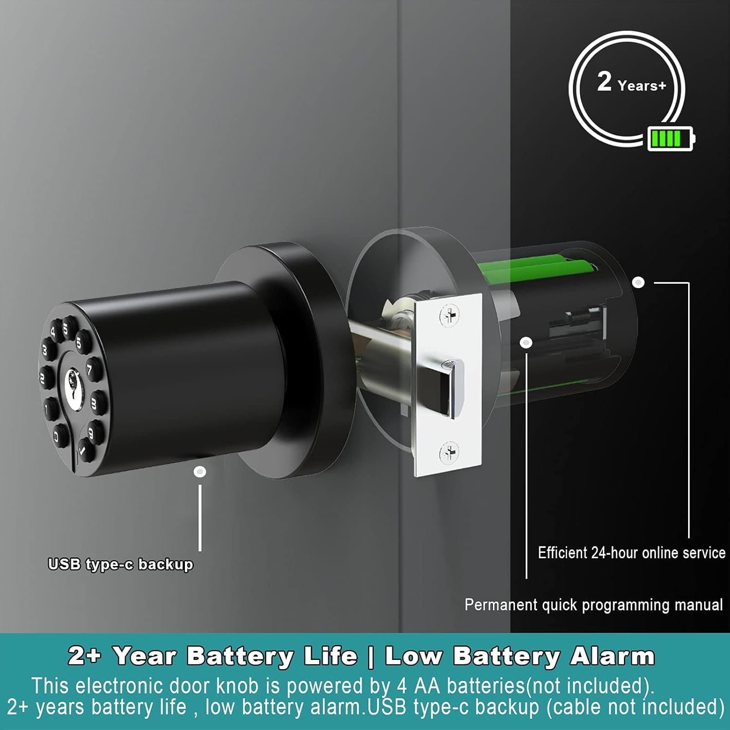 3 Pack Black Key Alike Keyless Electronic Door Knobs with Backlit Keypad, Heavy-Duty Lock, Auto-Lock, Weather Resistant