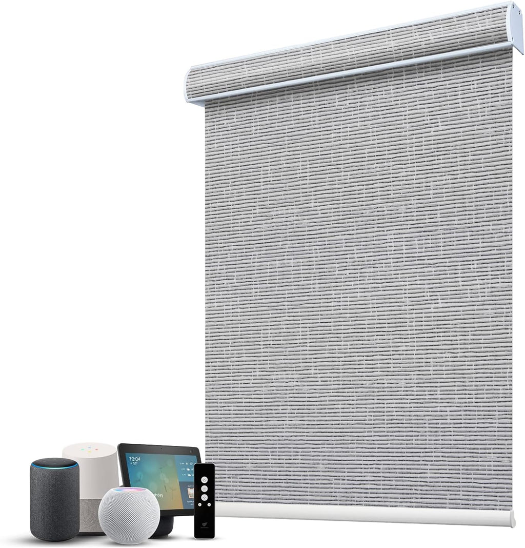 SmartWings Motorized 100% Blackout Shades Blinds, Custom Size, Cordless Window Shades with Rechargeable Battery, Work with Matter/Apple HomeKit, Alexa, Thread/Zigbee, Remote Optional, Safar Rock Grey