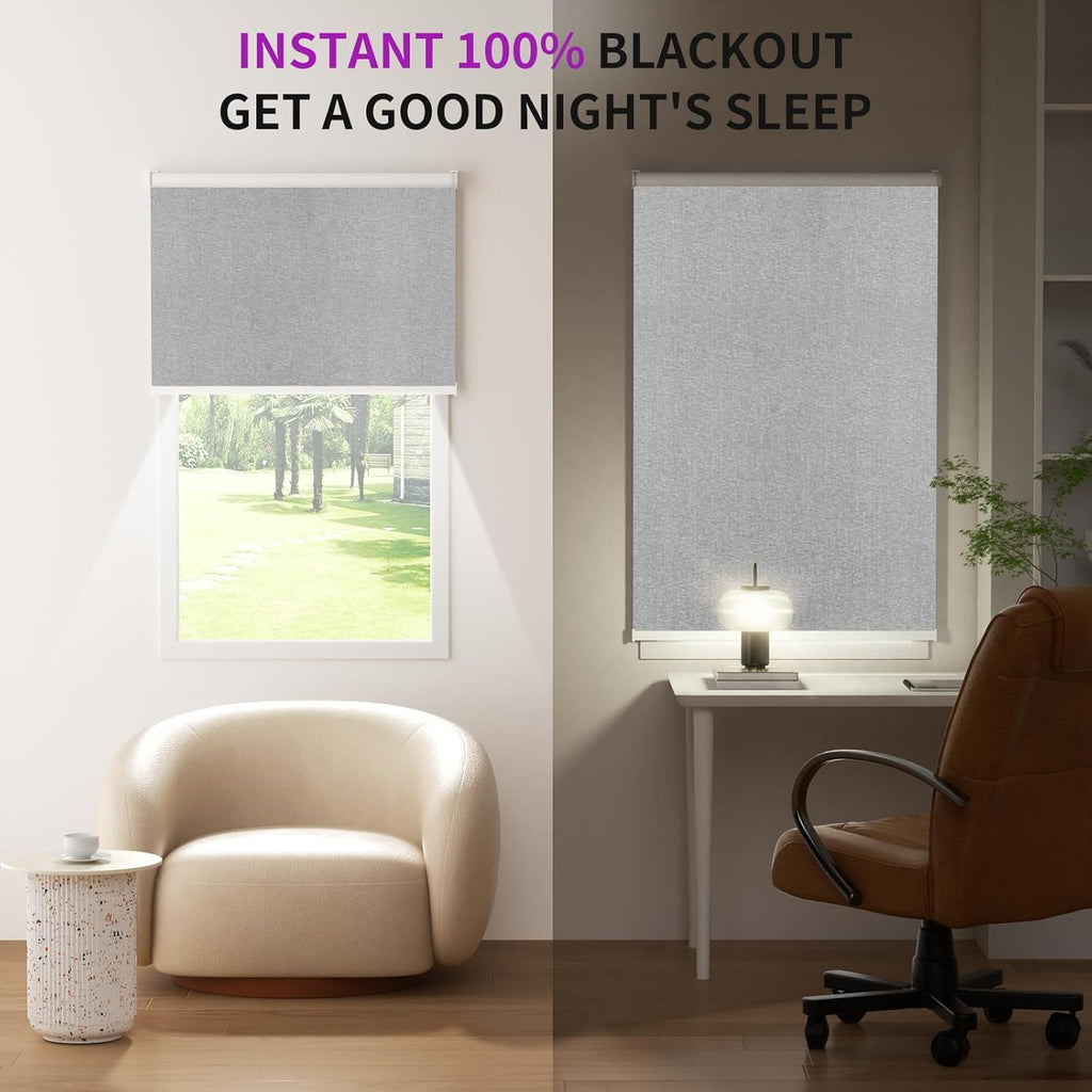 Astomi Motorized Blinds with Remote - Blackout Smart Roller Shades Compatible with Alexa & Goggle Home, Solar Rechargeable, Custom Size 22" - 100" for Indoor Window, Haze Grey