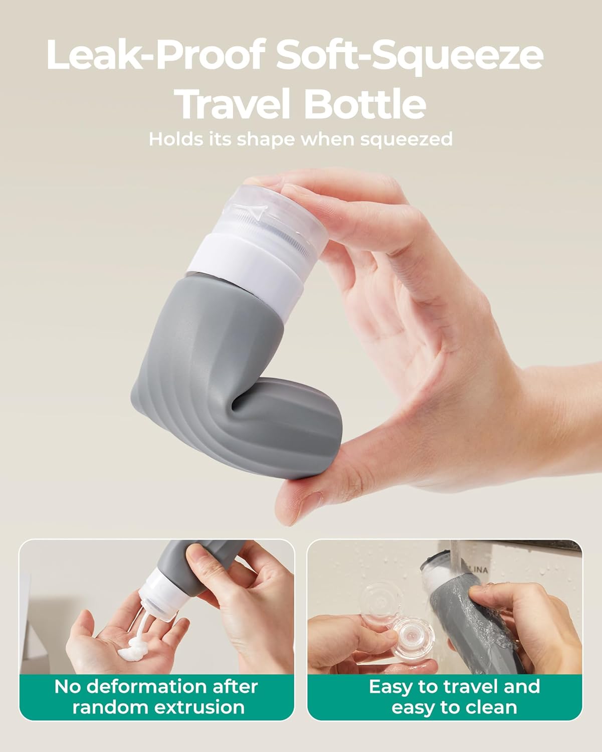 BAGSMART 18 Pack TSA Approved Travel Bottles for Toiletries, Leak Proof Silicone Travel Size Containers Bottles for Shampoo, Earth Tone