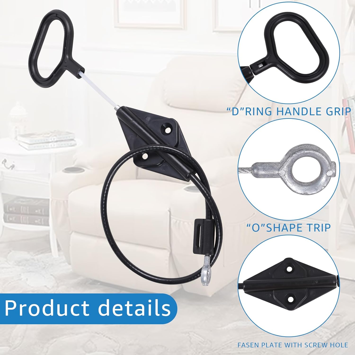 Recliner D Ring Handle Replacement for Recliner Adjustment and Maintenance Lazy Boy, Lazy boy Handle Cable, Release Cable Couch, with 3-inch Exposed Steel Wire O-end 2 Pack