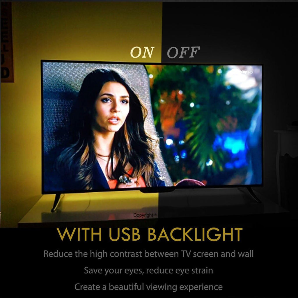 USB TV Backlight Kit for 70 75 80 82 inches Smart TV Monitor HDTV Work Space Decor - Cover 4/4 Sides Behind TV Background Lights Ambient Mood Lighting