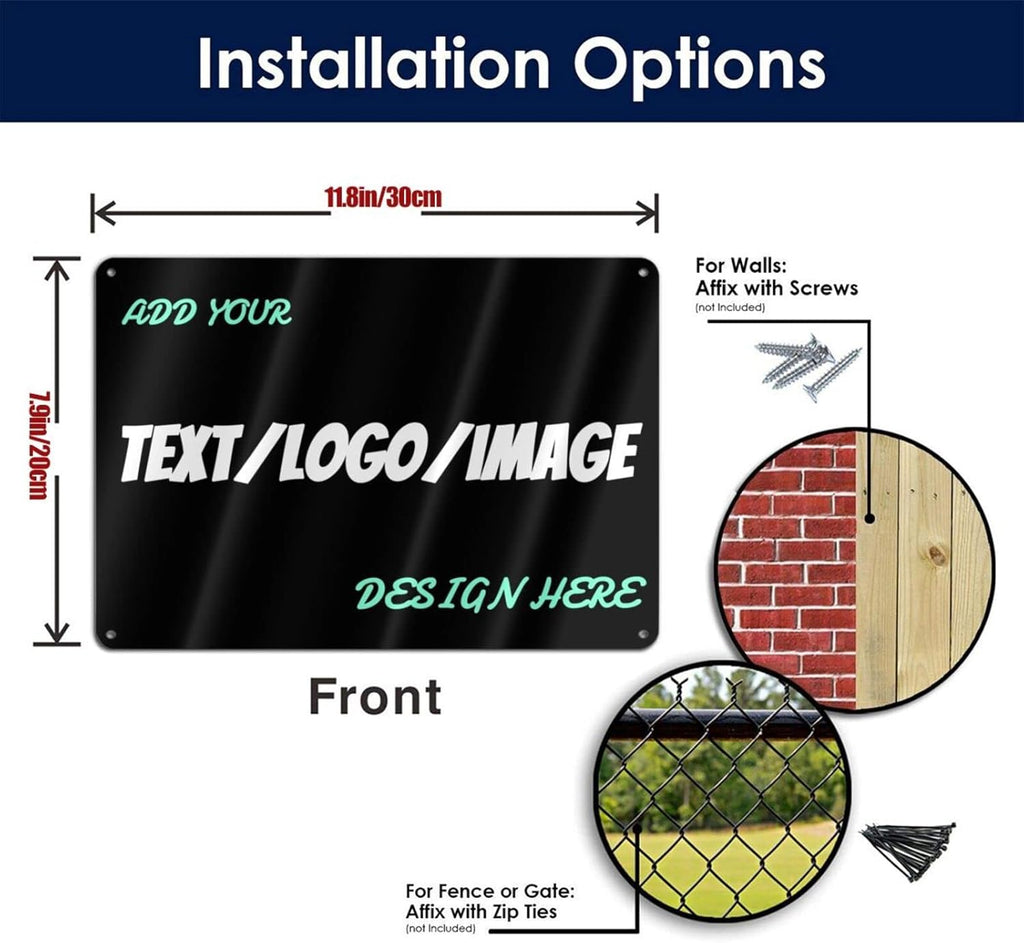 Custom Signs Outdoor Metal Sign - 12 x 8 Customized Personalized Aluminum for Office, Home, Business, Decor, Road Signs, Rust-Proof (No Text Box)