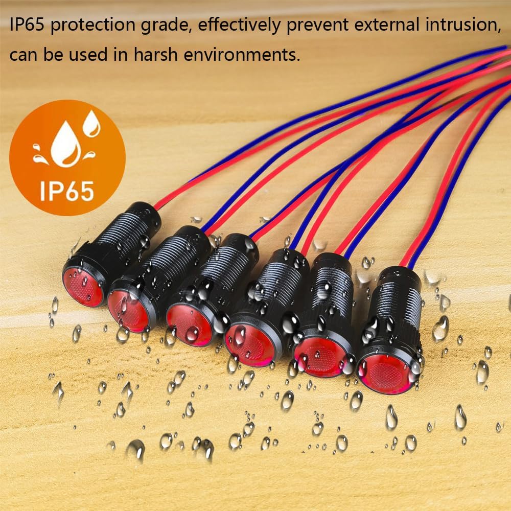 6pcs Red LED Indicator Pilot Light 110VAC Mounting Hole Size 10mm(Flame Retardant Plastic Shell)