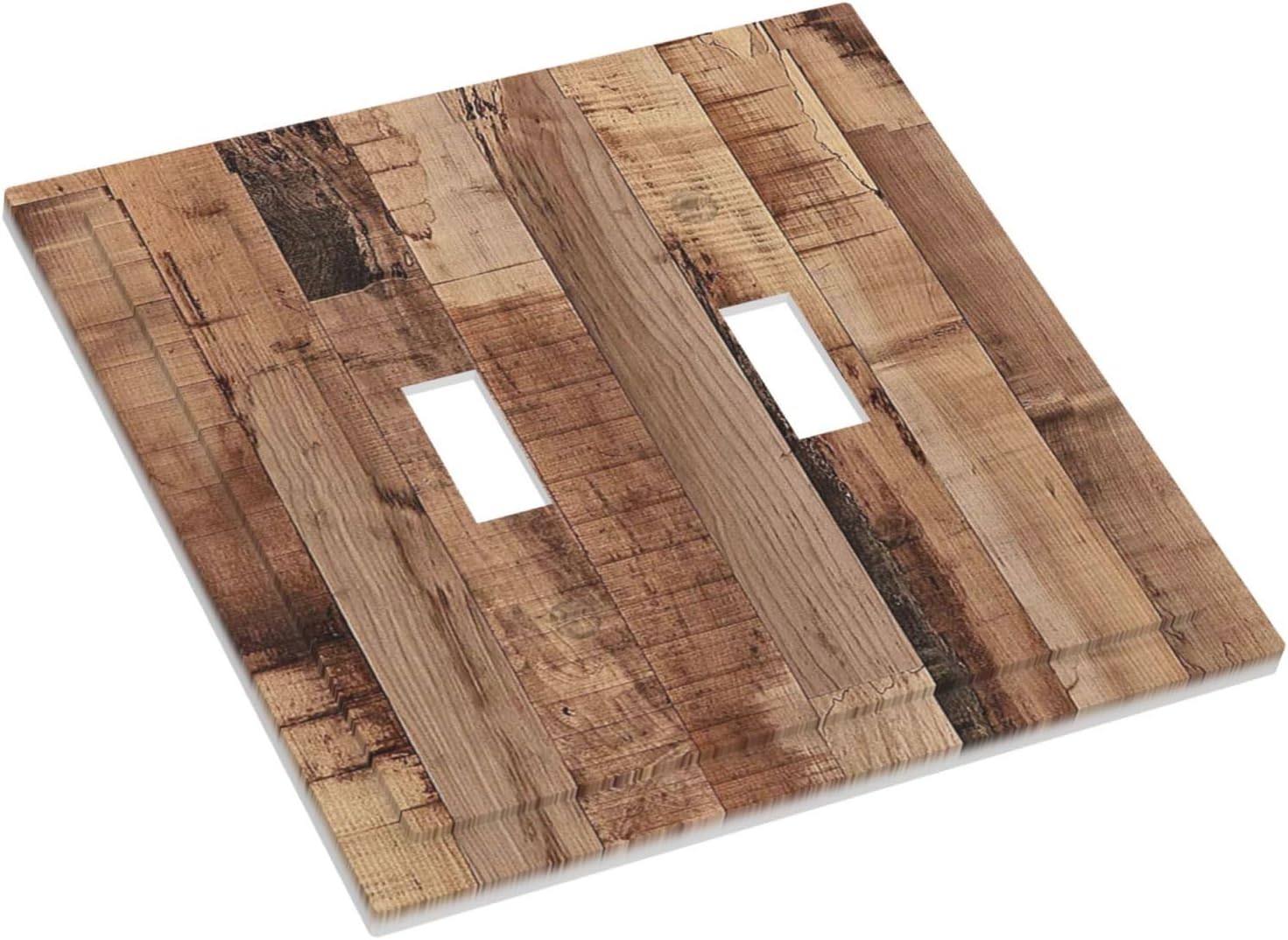 Decorative Switch Plates Rustic Brown Wood Grain 2 Gang Double Toggle Outlet Light Switch Cover Wall Plate Electrical Faceplate for Farmhouse Kitchen Decor