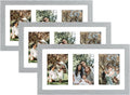 Golden State Art, Set of 3, 9x18 Grey Wood Frame - White Mat for Three 5x7 Pictures - Sawtooth Hangers- Swivel Tabs - Wall Mounting - Landscape/Portrait - Real Glass - Collage Frame
