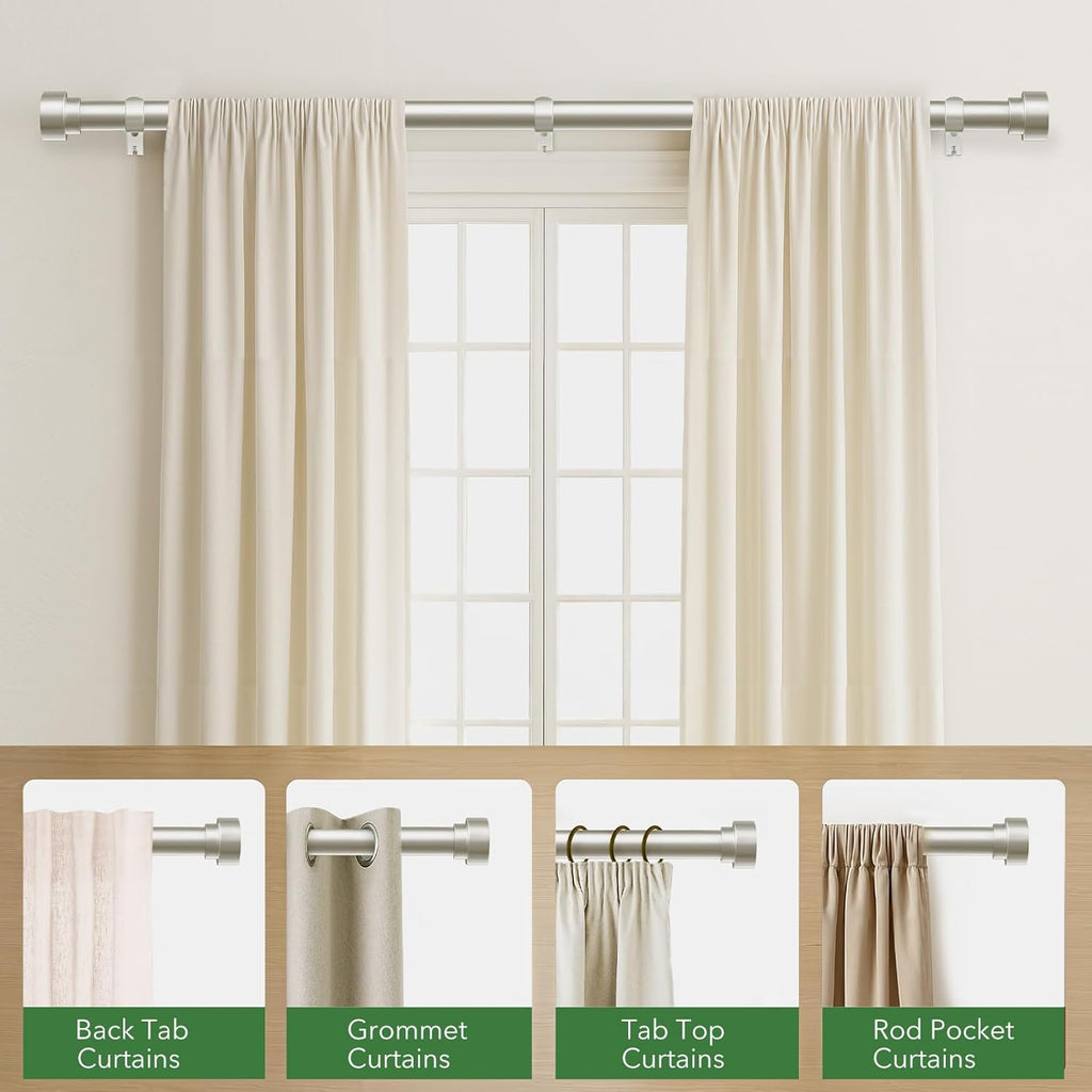 Curtain Rods for Windows 32 to 170, 1 Inch Adjustable Heavy Duty Long Window Outdoor Curtain Rod for Patio, Drapery Rods with Simple End Caps, Size 32"-170", Brushed Nickel