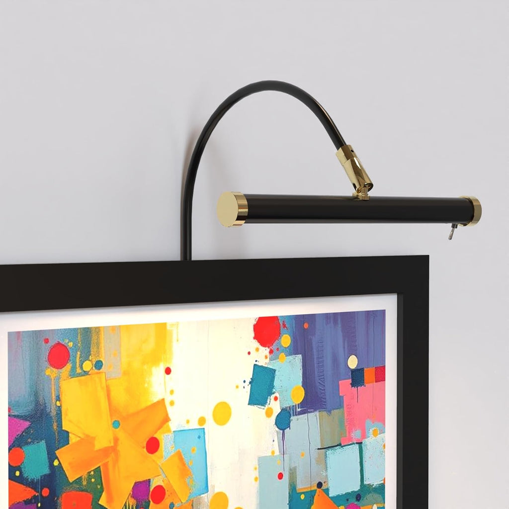Cocoweb 9 Inch Tru-Slim Black and Brass Picture Light - LED, 2700K, Adjustable Arm, Plug-in, Toggle Switch, Sleek and Compact Design