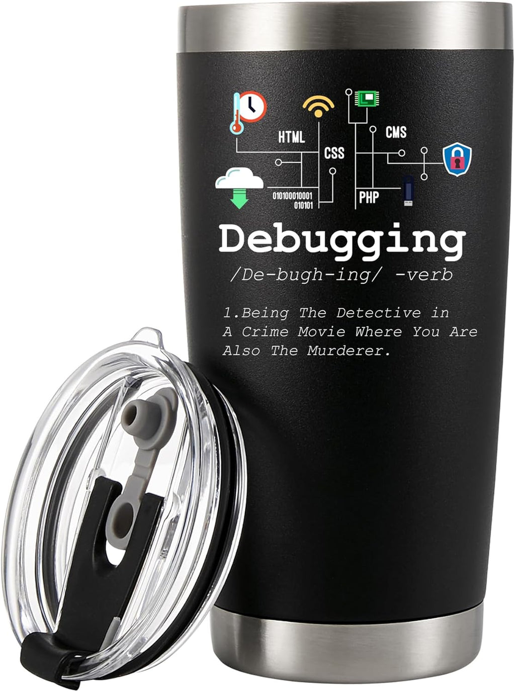 Debugging Definition Computer Programmer Student Teacher Geek Coder Friend Coding Programming IT Vacuum Insulated Tumbler Nerd Tech Support Travel Mug Stainless Steel With Straw Removable Lid (20 oz)