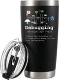 Debugging Definition Computer Programmer Student Teacher Geek Coder Friend Coding Programming IT Vacuum Insulated Tumbler Nerd Tech Support Travel Mug Stainless Steel With Straw Removable Lid (20 oz)