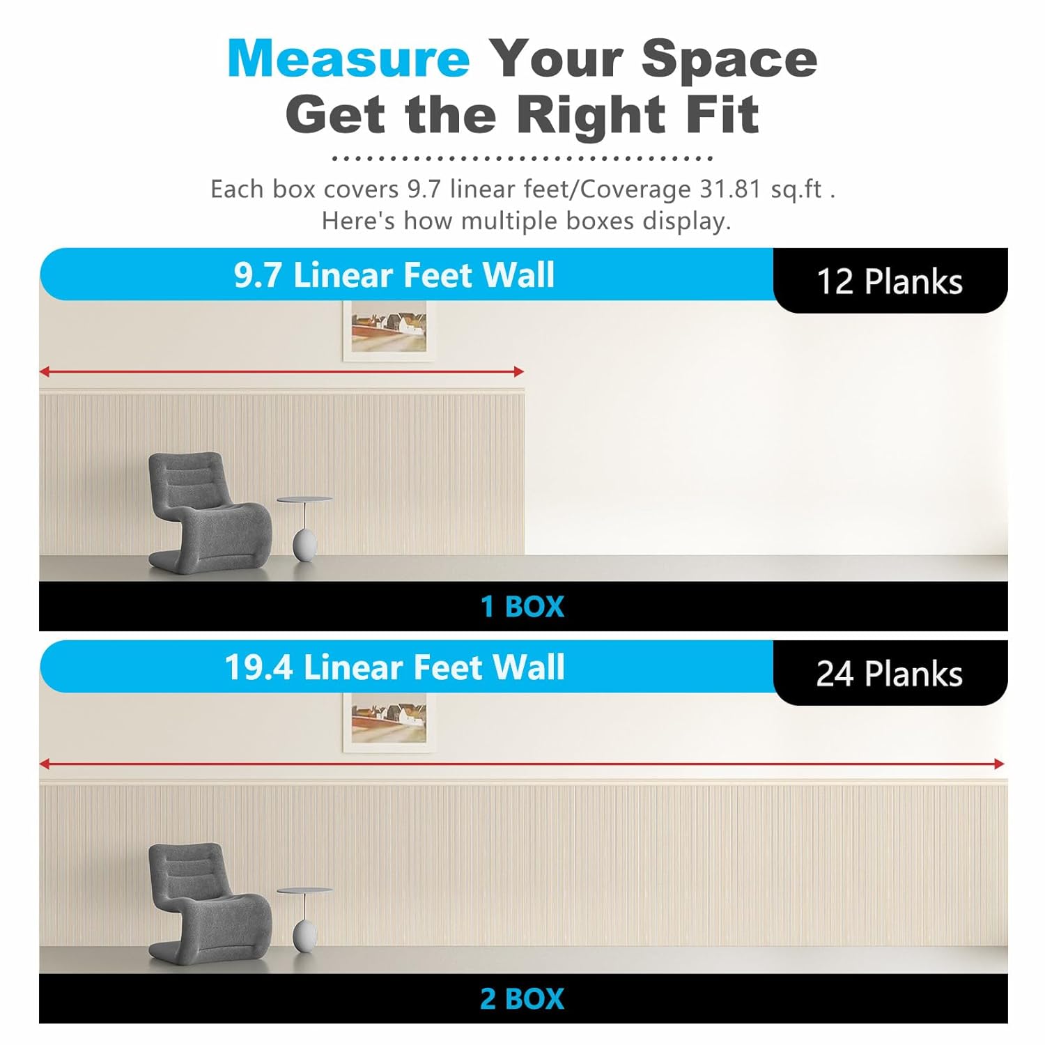 Art3d Wainscoting Wall Panel Kit, 37.8" Tall Beadboard Panels for Walls, Polystyrene Board and Batten Wall Panel Kit, Easy DIY Decorative Trim for Living Room, Kitchen, Bedroom – Covers 31 Sq.Ft