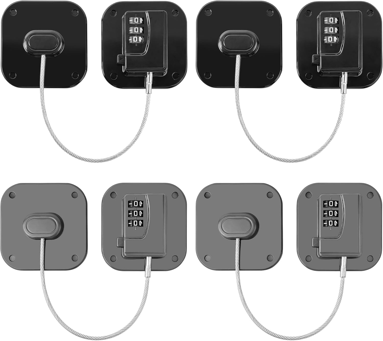 Refrigerator Lock - Heavy Duty Fridge & Freezer Safety Latch for Babies & Toddlers, Easy Install Kitchen Cabinet Lock (Black & Grey 4)