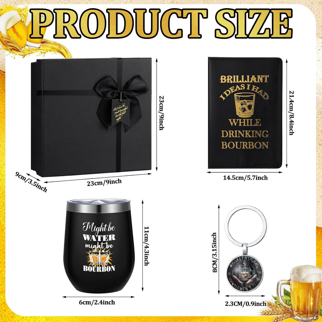 6 Pcs Novelty Bourbon Gift for Men Women Funny Whiskey Lovers Gifts 12 oz Stainless Steel Cup Socks Keychain Pen Notebook Box for Christmas Drink Party Bar Bourbon Whiskey Lovers Gift