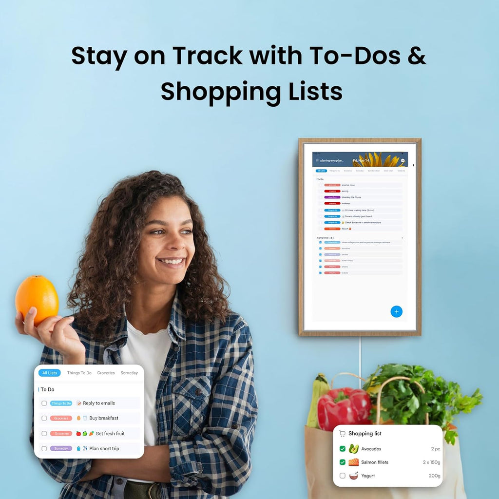 ApoloSign 15.6-inch Digital Calendar: Dual Mode Calendars with Google Play & Multi-calendar Sync, Electronic Planner & Chore Chart, Smart Touchscreen, Interactive Display for Family Schedules (Teak, 15.6")