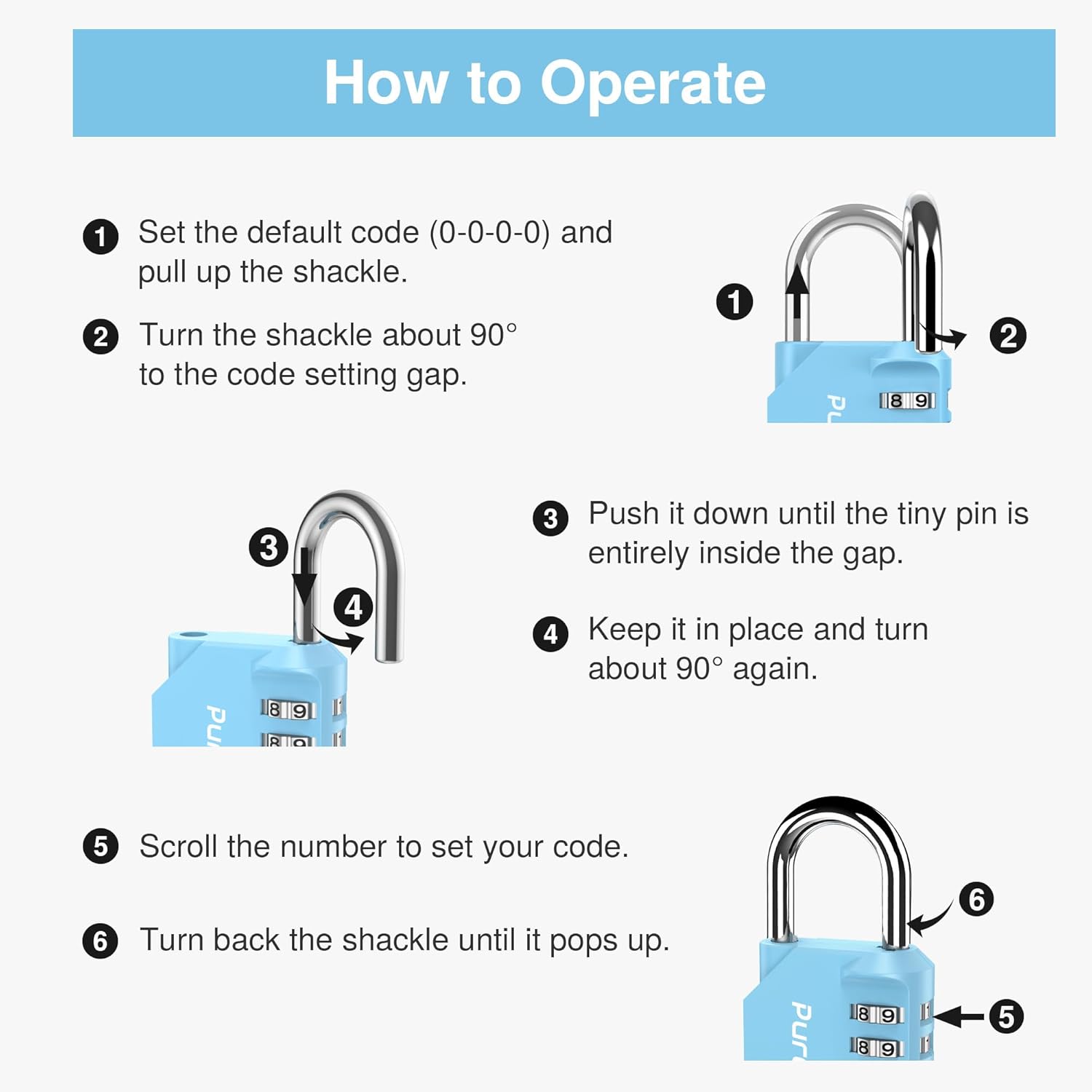 Puroma 2 Pack Combination Lock for Locker 4 Digit Outdoor Waterproof Padlock for School, Gym, Sports, Fence, Toolbox, Gate, Case, Outdoor, Hasp Storage, Cabinets (Sky Blue)