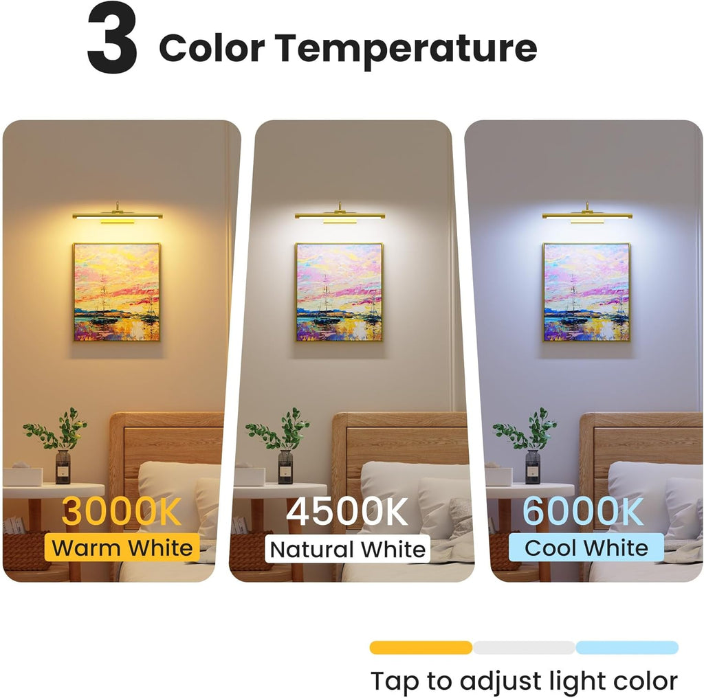 16" Art Lighting for Paintings with 1pcs Extra 6000mAh Battery - 2 Pack Wireless Dimmable Wall Mount for Paintings, Artwork, Portraits & Frames