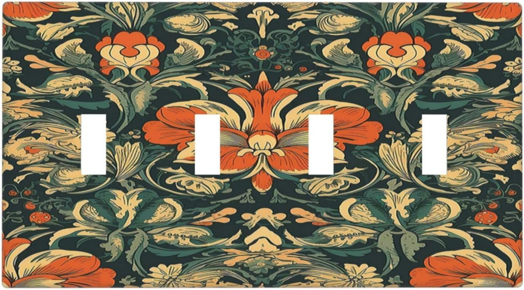 Light Switch Covers William Morris Abstract Floral Plant Pattern Orangeyellowgreen Quad Toggle Electrical Faceplate 4 Gang Wall Plate Decorative Switch Plates for Bedroom living Room Decor
