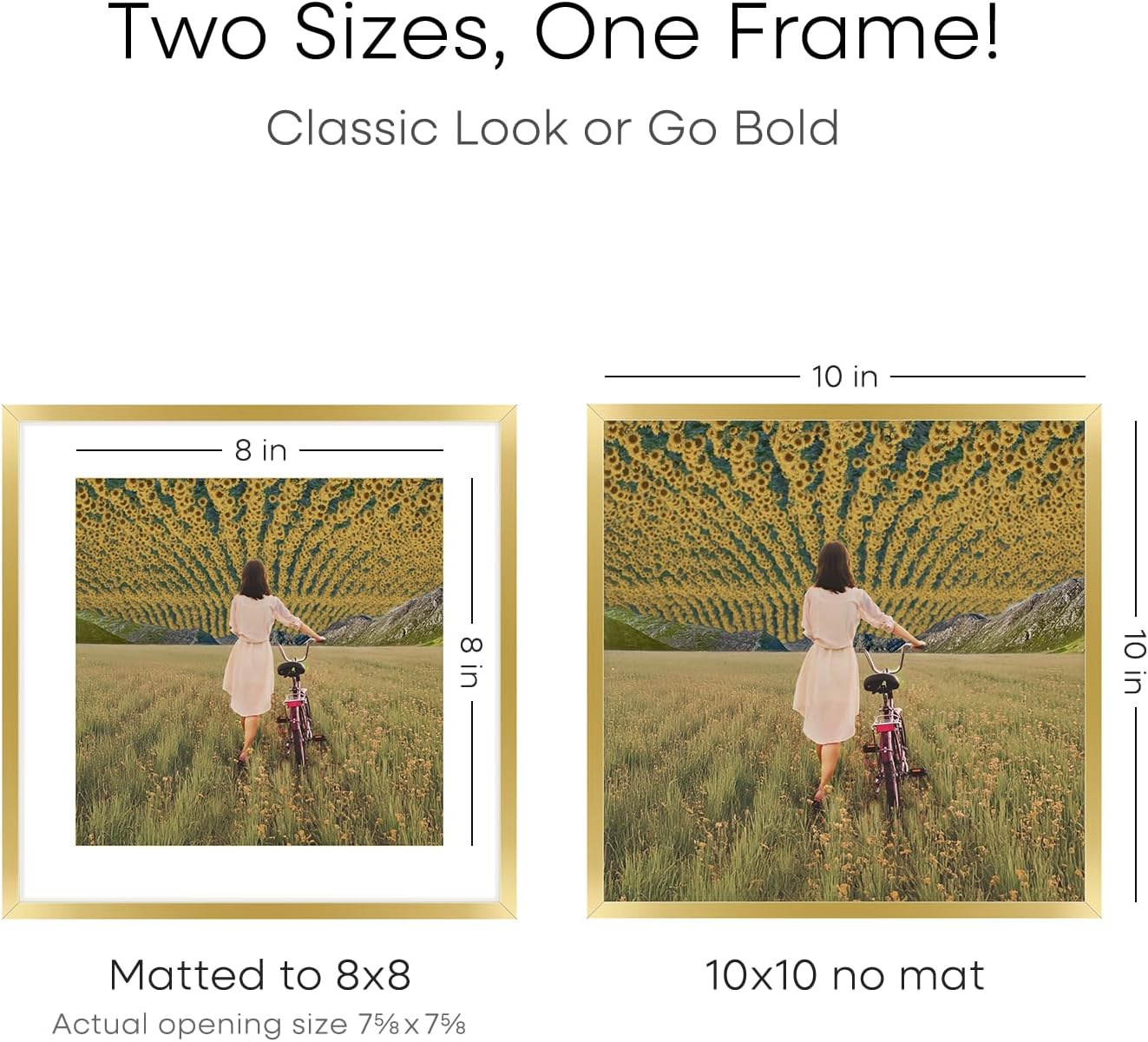 Homeforia Square 10x10 Gold Frame, High End Metal 10 by 10 Picture Frames with Mat 8 x 8, 10by10 Thin Poster Frame Matted to 8x8 inch Photo, Wall or Tabletop Frames, Tempered Glass, Wall Kit, Set of 3