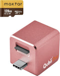 MAKTAR Qubii Duo Automatic Backup Cube with USB-C Cable and 128GB microSD Card, for iPhone/Android Photo and Video Backup