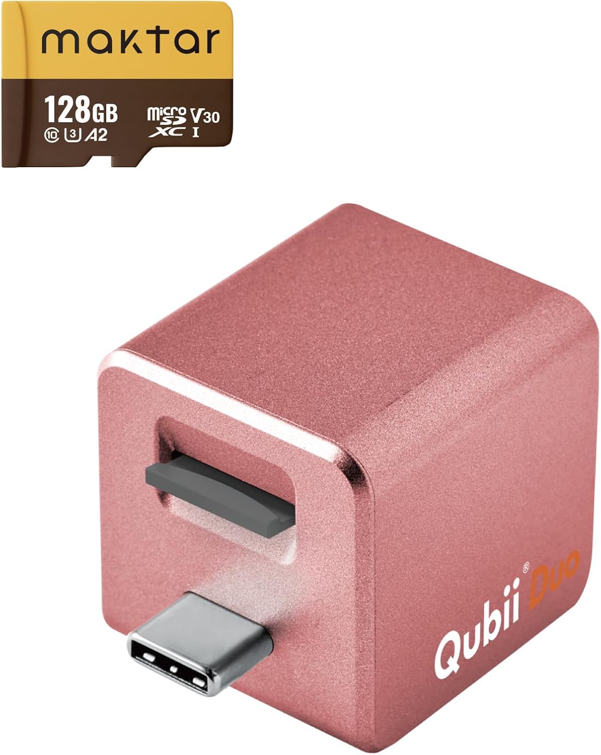 MAKTAR Qubii Duo Automatic Backup Cube with USB-C Cable and 128GB microSD Card, for iPhone/Android Photo and Video Backup