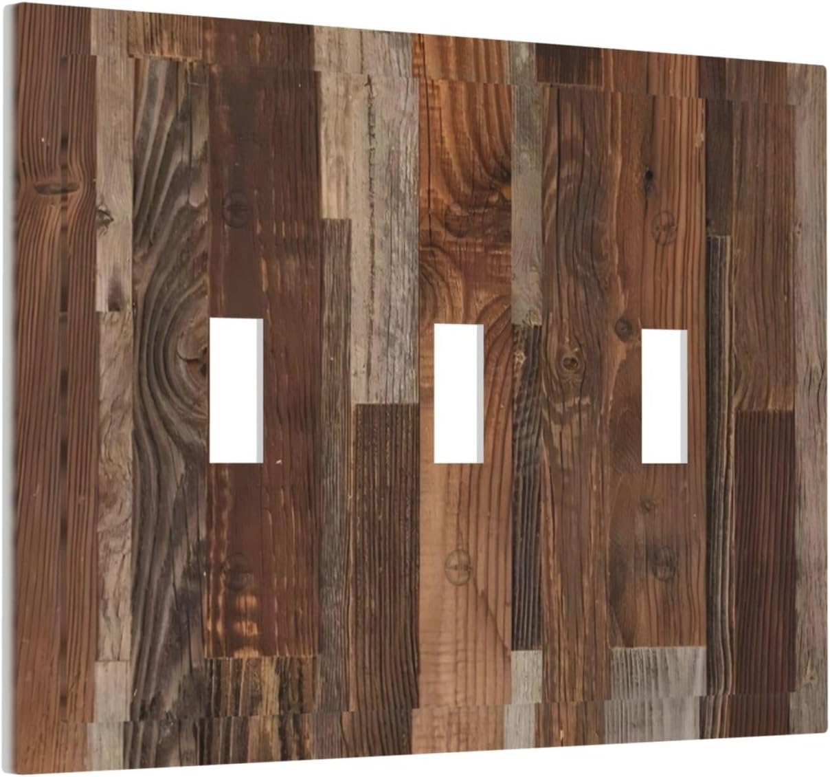 Vintage Brown Wooden Boards Print Wood Grain Decorative Switch Plates 3 Gang Wall Plate Triple Toggle Light Switch Cover Faceplate Electrical Wall Panels for Farmhouse Home Decor