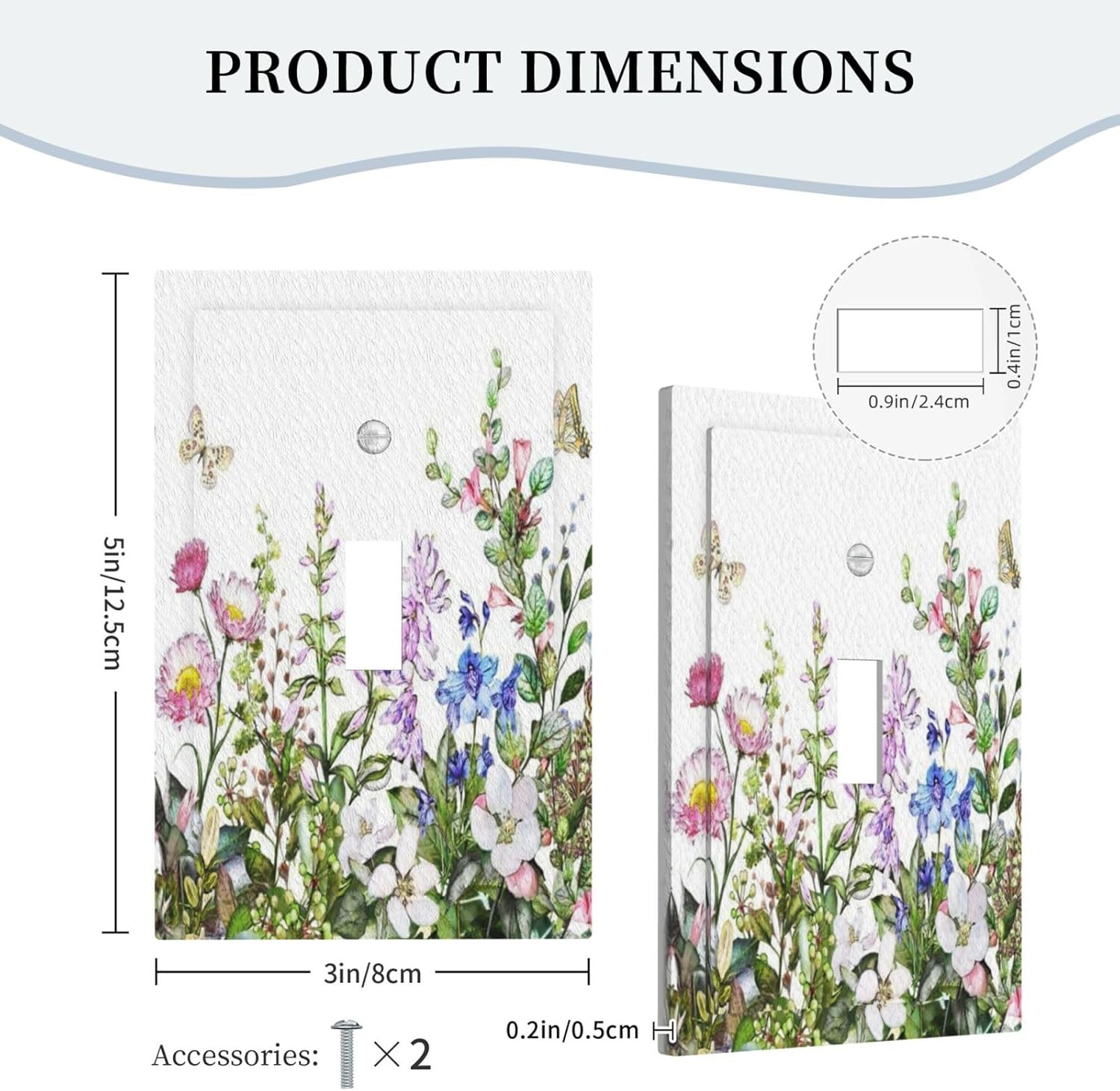 Boho Colorful Wildflowers Butterfly Green Plant Leaf 1 Gang Light Switch Covers Single Toggle Wall Plate Decorative Switchcover Electrical Switchplate for Country Bathroom Bedroom Decor