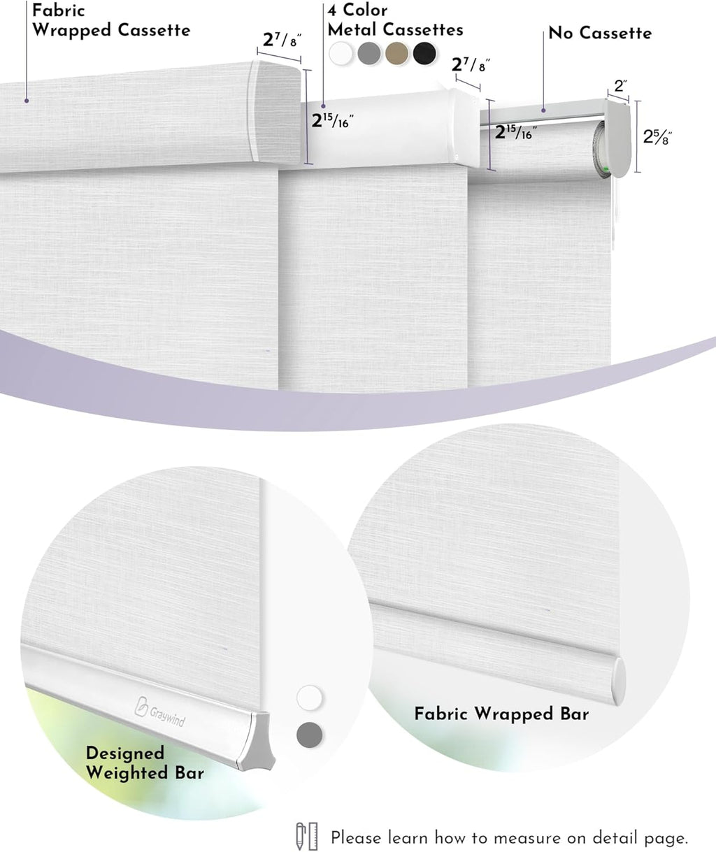 Graywind Motorized Light Filtering Shades Compatible with Alexa Google Rechargeable Remote Control Smart Blinds Automatic Window Shade with Valance for Home Office, Custom Size (Mixwave White)