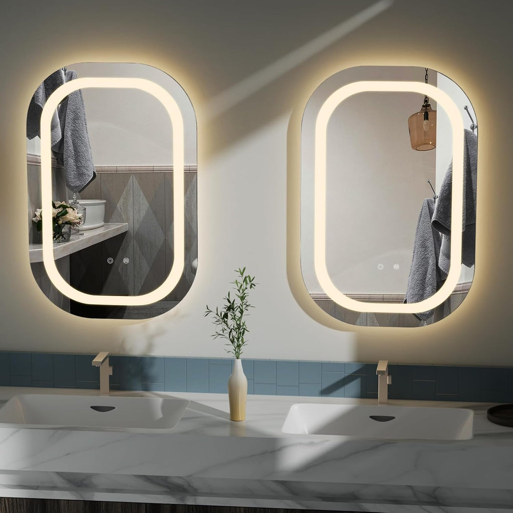 40" x 24" LED Bathroom Mirror with Lights, Lighted Bathroom Mirrors 3 Colors Temperature Dimmable Wall Mirror, Backlit + Front Lit, Anti-Fog Lighted Vanity Mirror, Memory Waterproof