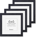 6x6 Picture Frames, Solid White Oak Wood Frame 6 x 6 with Stand for Wall & Tabletop Display, Rustic Wooden Photo Frame 6 by 6 with Real Glass, 6x6 Frame Matted to 4x4, Black Color, Set of 4