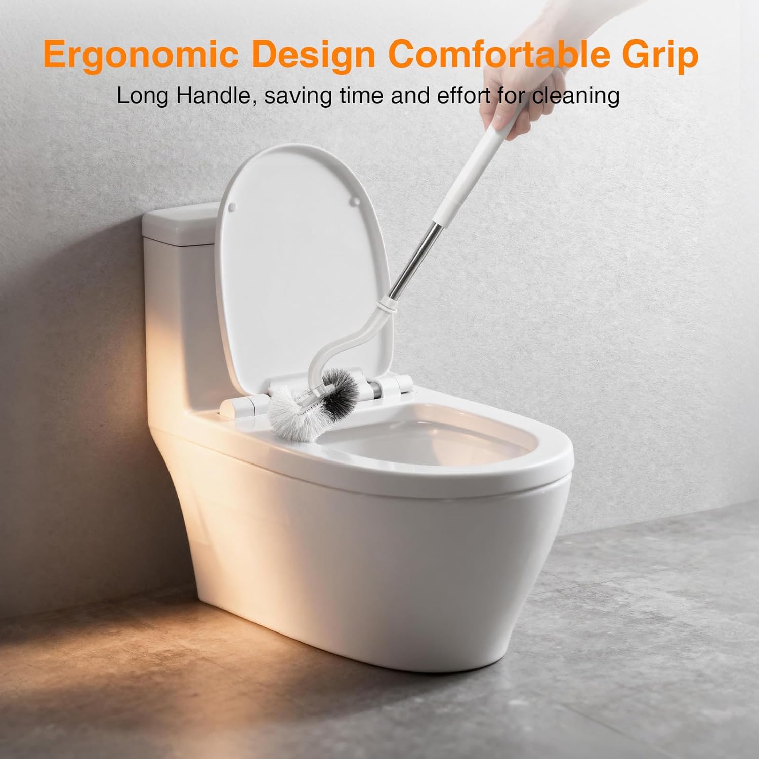Lefree Toilet Brush and Holder Set, Bathroom Cleaner Brush Set, Curved Design, Non-Slip Handle Toilet Bowl Brush with Curved Bristle for Dead Corner Clean, RV Bathroom Accessories Toilet Scrubber