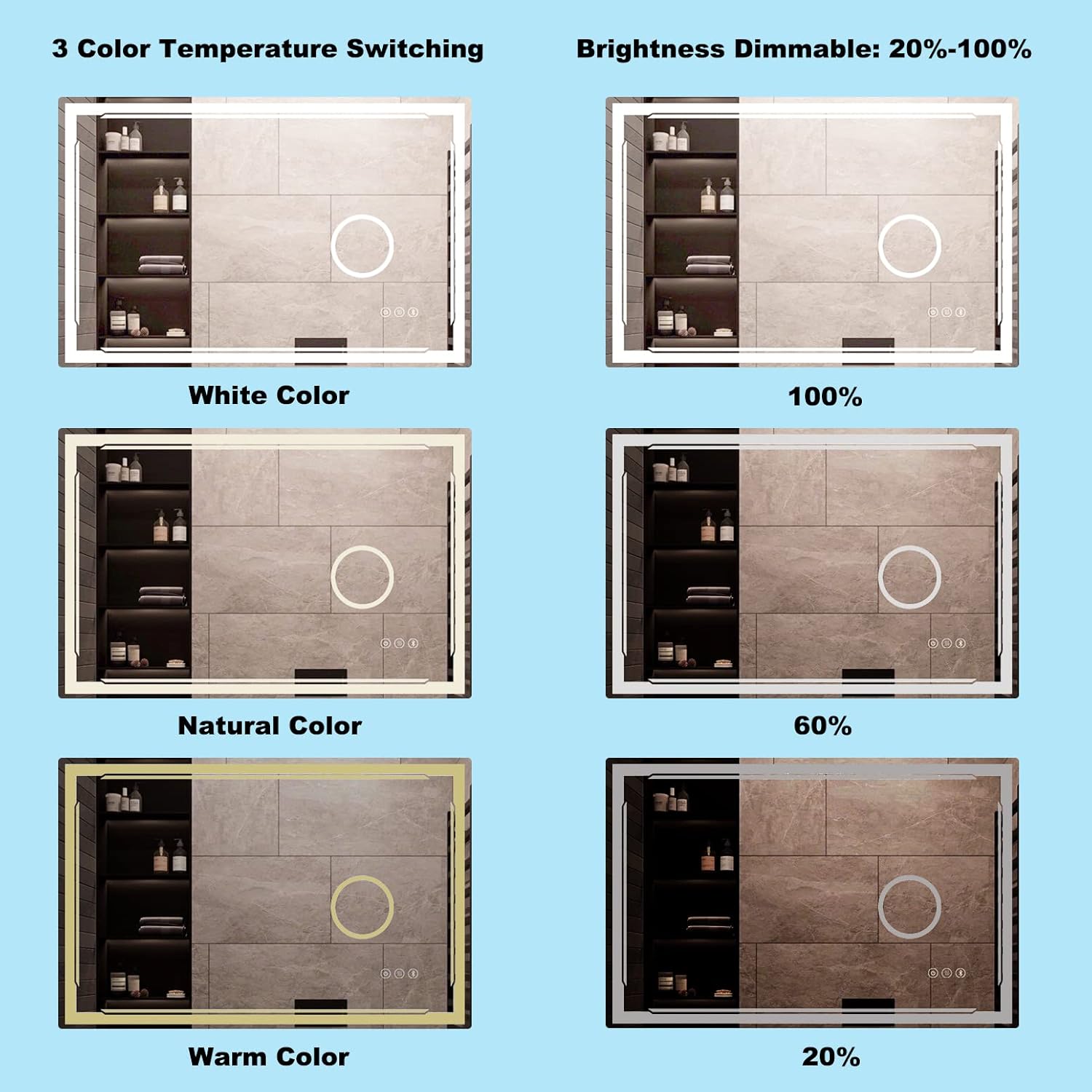 30''X48'' LED Bathroom Mirror with Lights, Built-in Bluetooth Speaker and 3X Magnifier, Anti-Fog Dimmable Backlit + Front Lit, Lighted Vanity Makeup Wall Mirrors, Shatter-Proof IP65 Waterproof