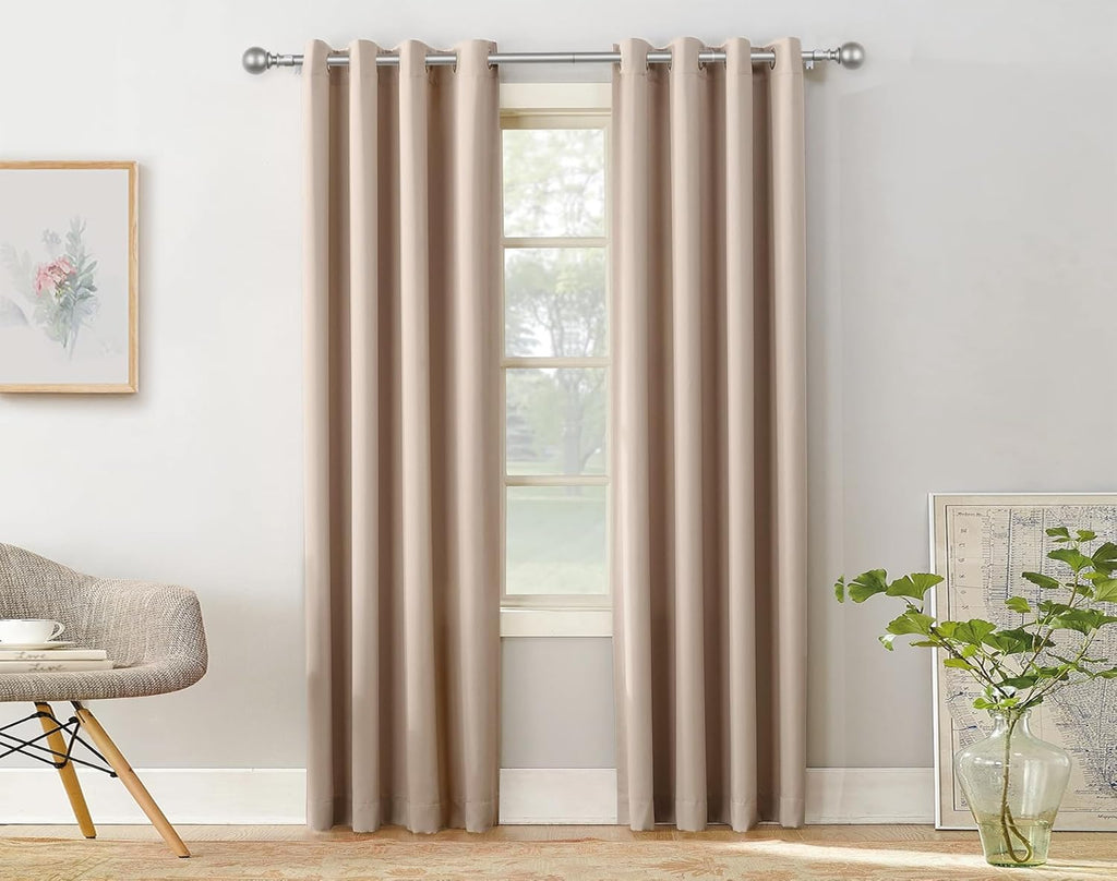 KAMANINA 2 Pack Curtain Rods for Windows 48 to 84 Inch (4-7ft), 7/8 Inch Single Heavy Duty Window Curtain Rod Adjustable Decorative Drapery Rods with Round End, Antique Silver