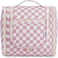 Narwey Checked Hanging Travel Toiletry Bag for Women, Travel Bag for Toiletries, Makeup Bag Organizer Cosmetic Bags Make Up Bags for Women (Dusty Rose Checkerboard)