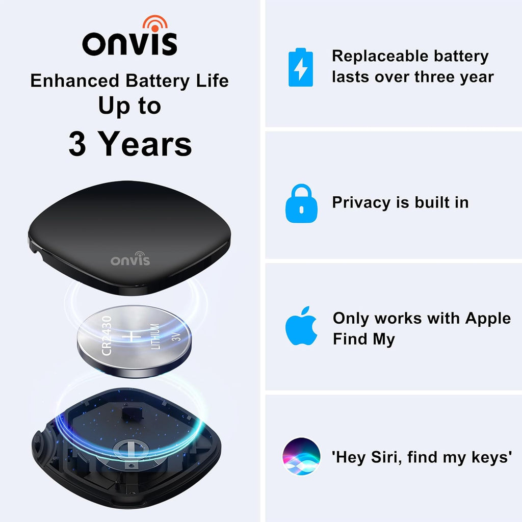 Onvis Item Finders Tracker Work with Apple Find My APP (iOS Only, Not for Android), Smart Bluetooth Locator for Keys, Luggage Suitcases, Bags Wallets, Backpack, IP67 Waterproof (2 Pack)