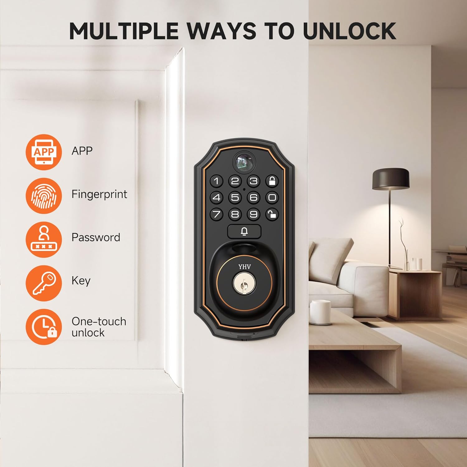 Keyless Entry Door Lock with Camera Fingerprint Smart Door Lock with App Remote Control, Wi-Fi Connected Electronic Keypad Code Deadbolt Auto Unlock for Front Door
