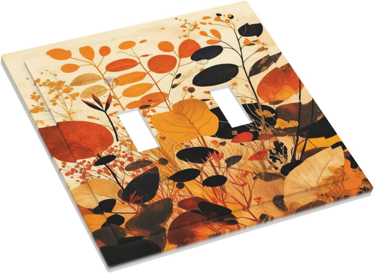 Decorative Switch Plates Boho Warm Colorful Plant Leaves 2 Gang Double Toggle Wall Plate Outlet Light Switch Cover Electrical Faceplate for Bedroom living Room Decor