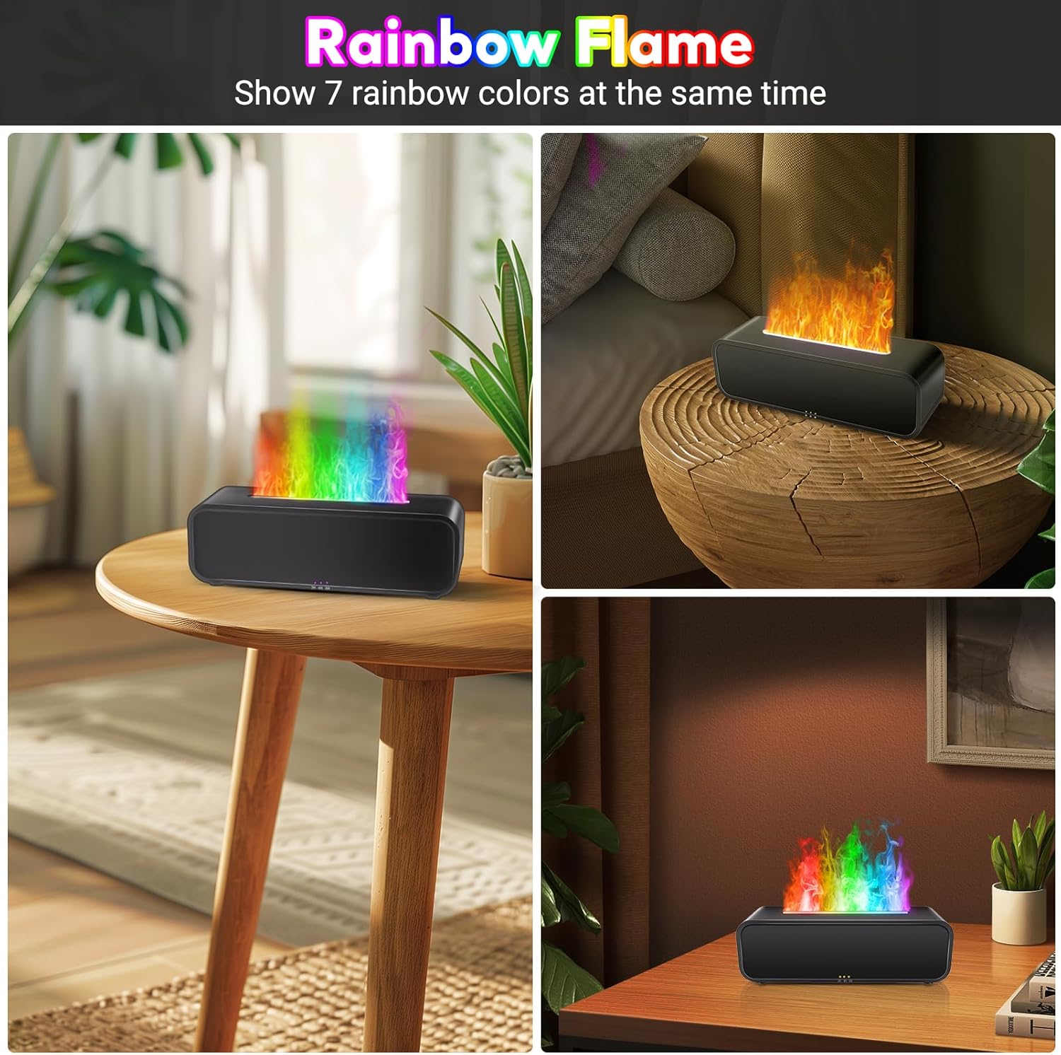 Essential Oil Diffuser, 250ml Flame Oil Diffuser - Aromatherapy Humidifier, Sound Activated Flame Effect, Rainbow Flame, Music Sync, Remote Control - Perfect for Bedroom Home Office Yoga (Black)