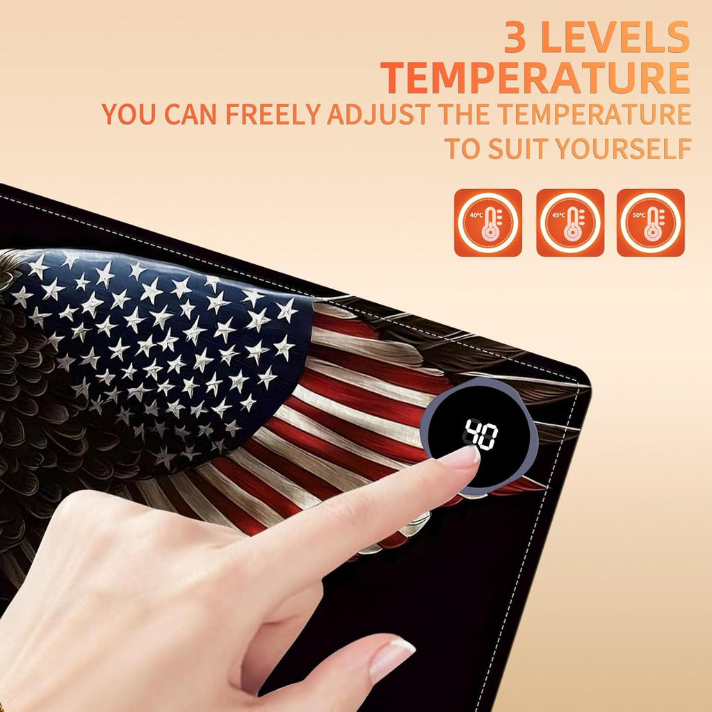 Heated Mouse Pad, Warm Desk Pad, Keyboard Mat 31.5 x 13 Inch Large Size Intelligent Fast Heating, 3 Speed Adjustable, Timed Auto Power Off for Game Office Home,Soaring American Flag Eagle