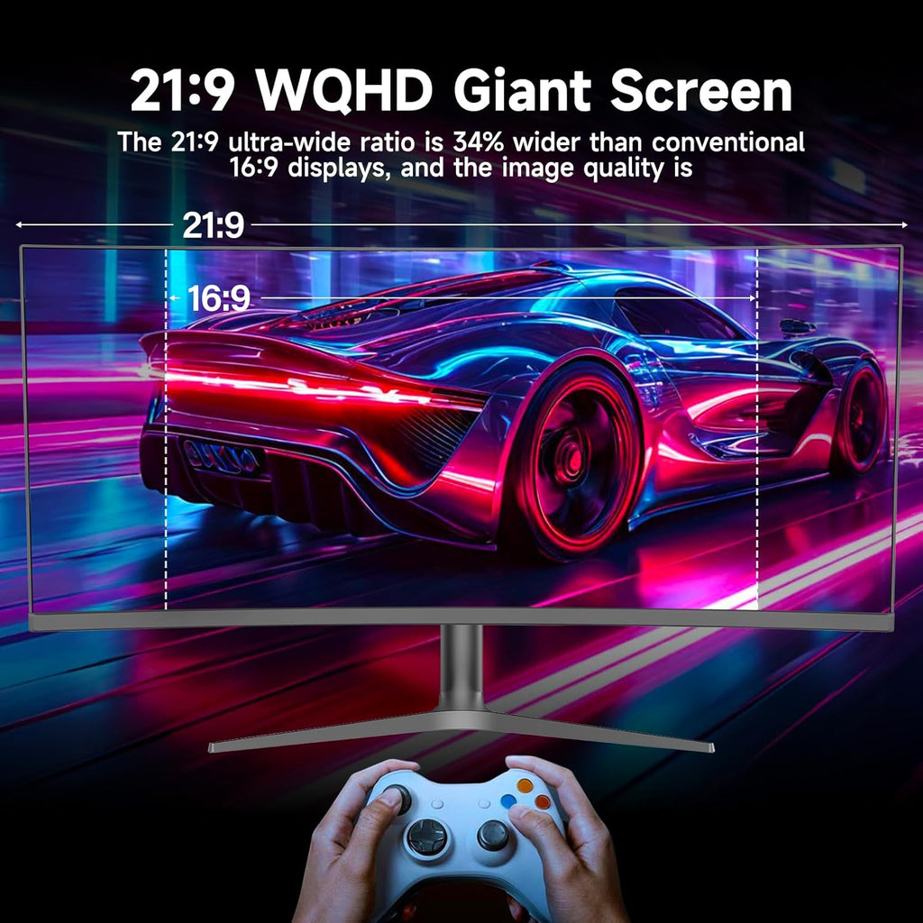 Gawfolk 37.5 Inch Gaming Monitor 3840 * 1600p 144Hz PC Monitor with AMD FreeSync, Flicker-Free, 2X HDMI 2.0, DP 1.4, Ultra-Thin Frameless Screen