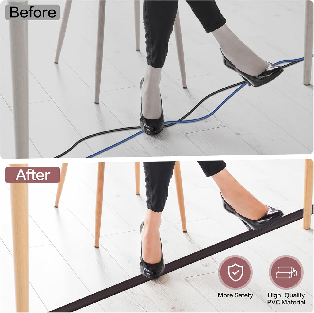 Floor Cord Cover Self Adhesive Cord Hider Floor Extension Cord Covers for Floor Power Cord Protector Cable Management Prevent Cable Trips Cable Cavity 0.59" W x 0.31" H (Dark Walnut, 20Ft)